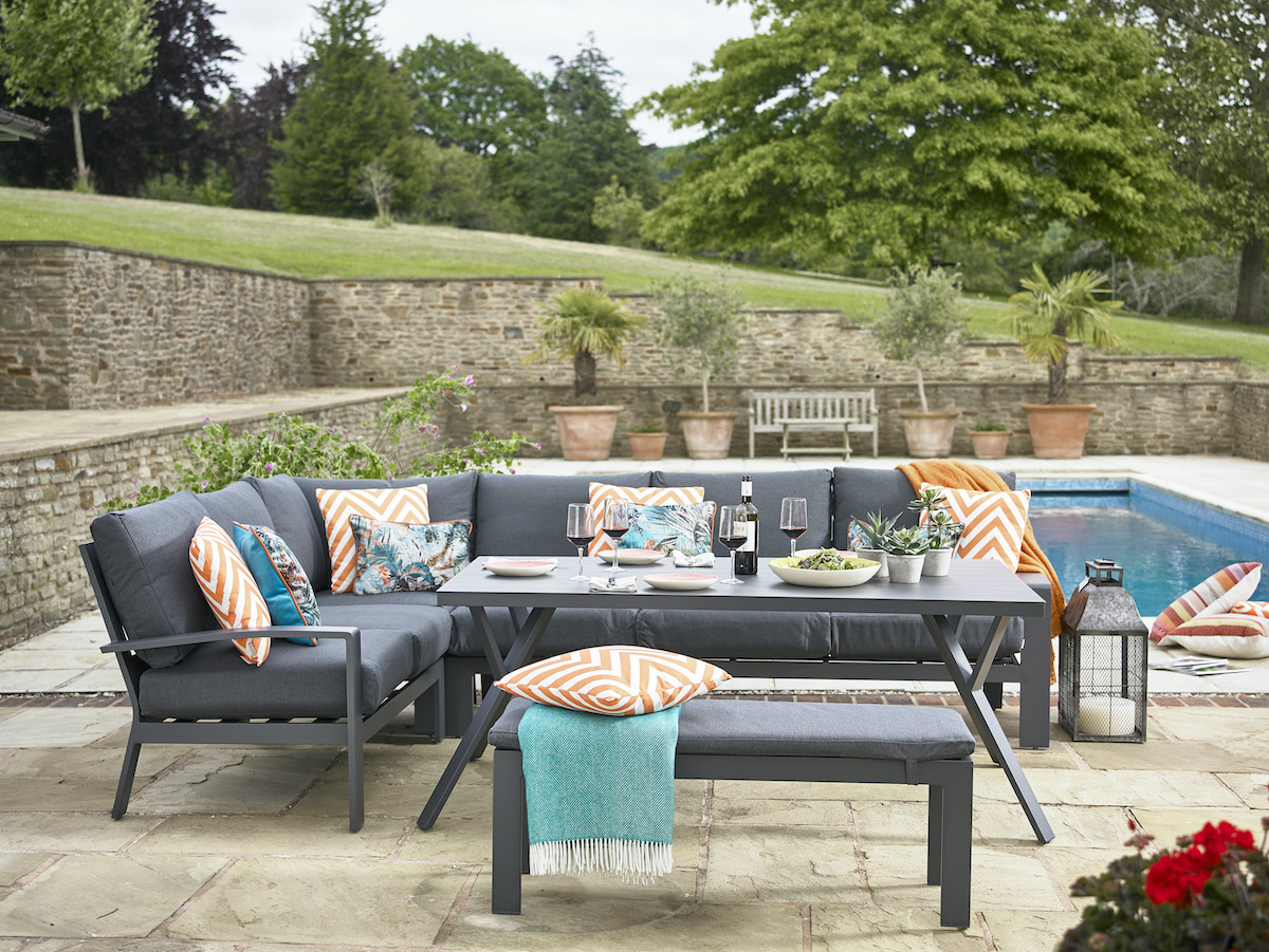 Riviera modular outdoor sofa and dining table
